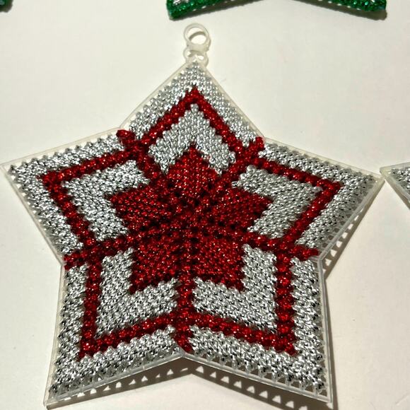 Vintage Cross stitch beaded Christmas ornaments: set of 10 - Picture 2 of 6